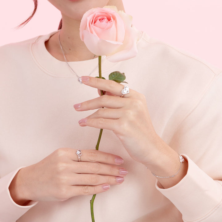 To Have and To Hold: Rhodium Plated 925 Sterling Silver Heart Ring with Round Cut Cubic Zirconia