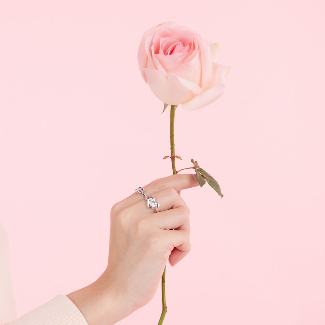 To Have and To Hold: Rhodium Plated 925 Sterling Silver Heart Ring with Round Cut Cubic Zirconia