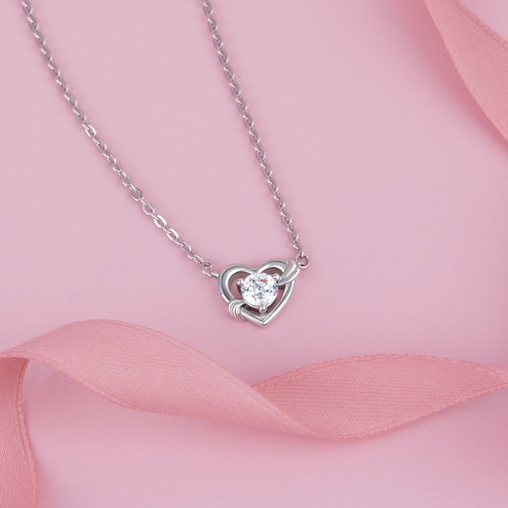 To Have and To Hold: Rhodium Plated 925 Sterling Silver Necklace Featuring a Heart Design Adorned with Round Cut Cubic Zirconia