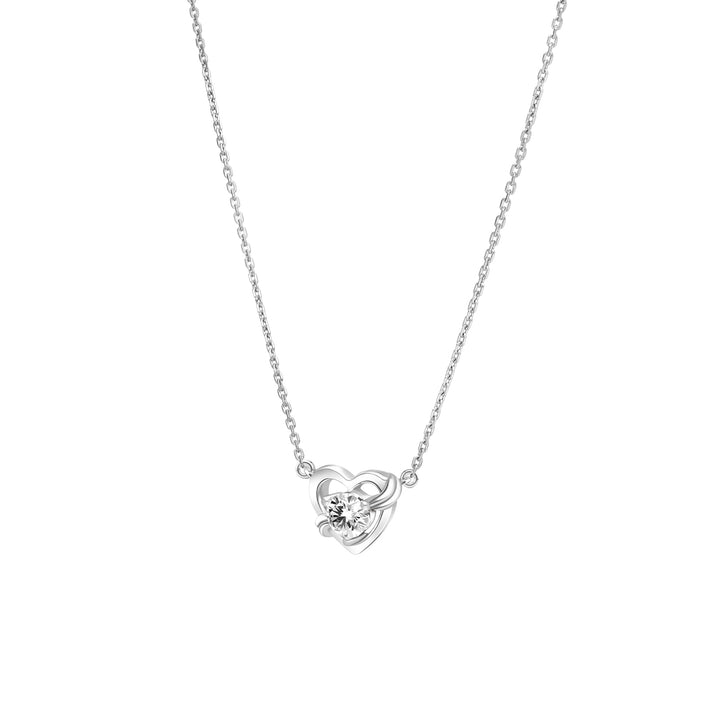 To Have and To Hold: Rhodium Plated 925 Sterling Silver Necklace Featuring a Heart Design Adorned with Round Cut Cubic Zirconia