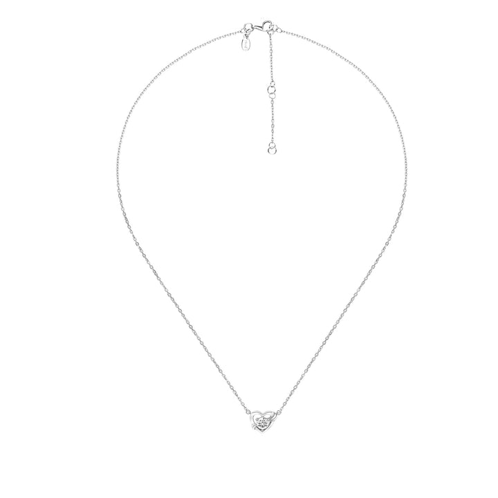 To Have and To Hold: Rhodium Plated 925 Sterling Silver Necklace Featuring a Heart Design Adorned with Round Cut Cubic Zirconia