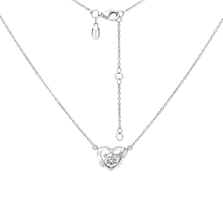 To Have and To Hold: Rhodium Plated 925 Sterling Silver Necklace Featuring a Heart Design Adorned with Round Cut Cubic Zirconia