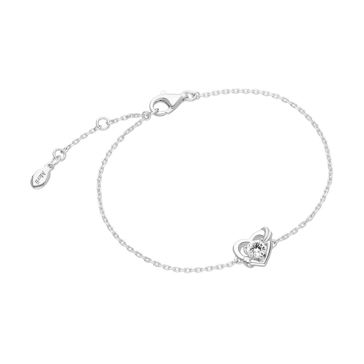 To Have and To Hold: Rhodium Plated 925 Sterling Silver Heart Bracelet with Round Cut Cubic Zirconia