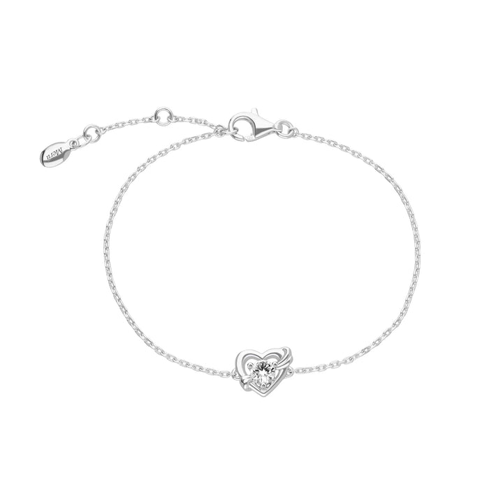 To Have and To Hold: Rhodium Plated 925 Sterling Silver Heart Bracelet with Round Cut Cubic Zirconia