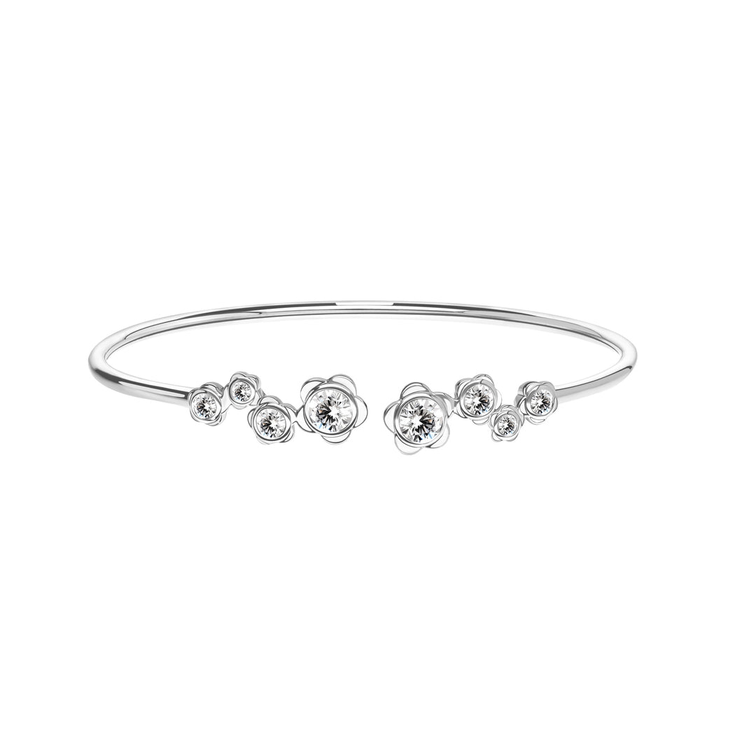 Forget Me Not: Silver rhodium plated with CZ flower bangle