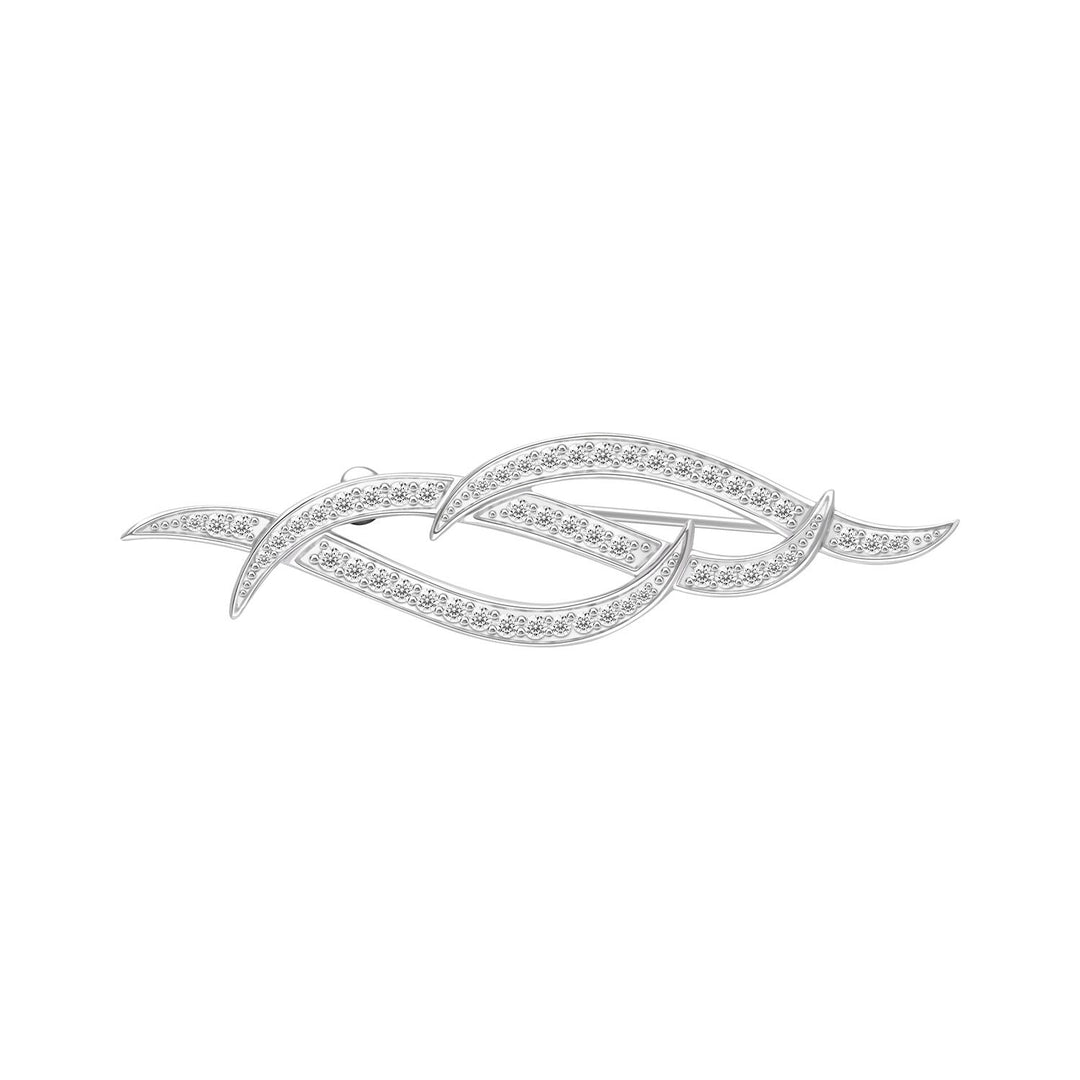 Classic: Silver Rhodium Flowing CZ Ribbon Brooch