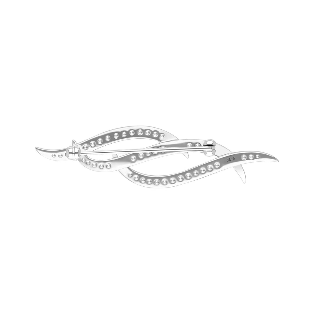Classic: Silver Rhodium Flowing CZ Ribbon Brooch