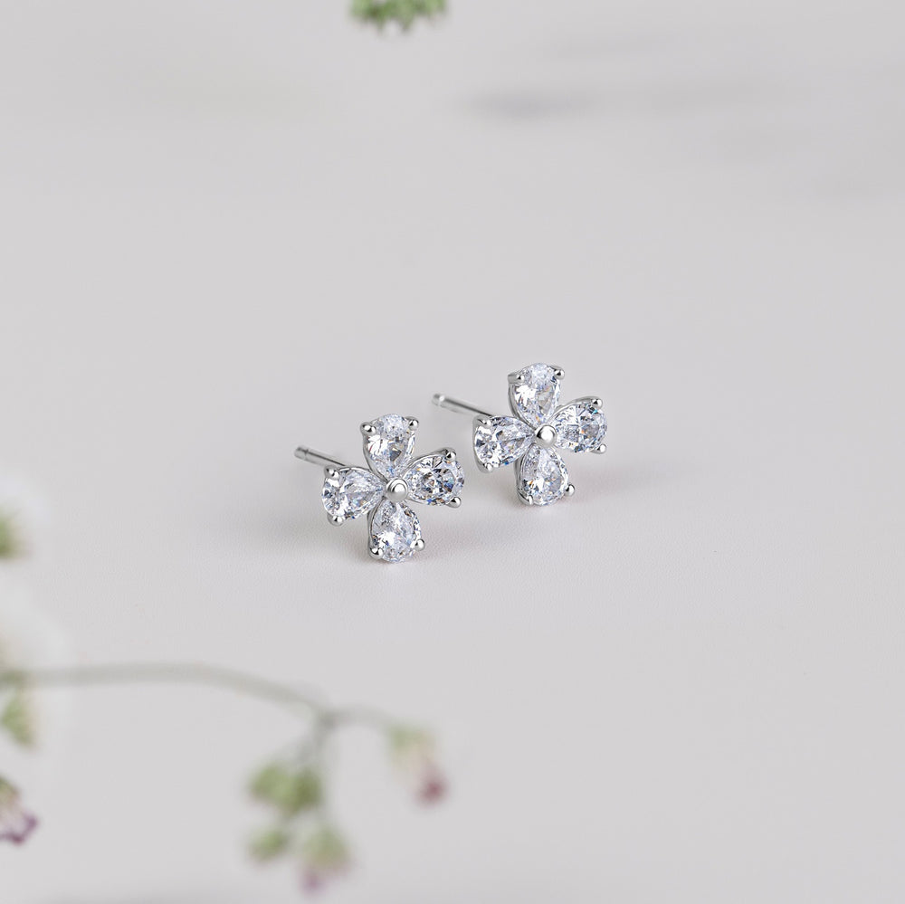 221E0545-01-Merii-Silver-CZ-four-leaf-flower-stud-earrings