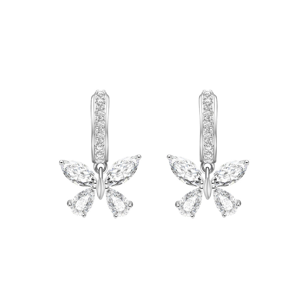 Papillon Silver rhodium plated with Marquise cut CZ glasswing butterfly hoop earrings