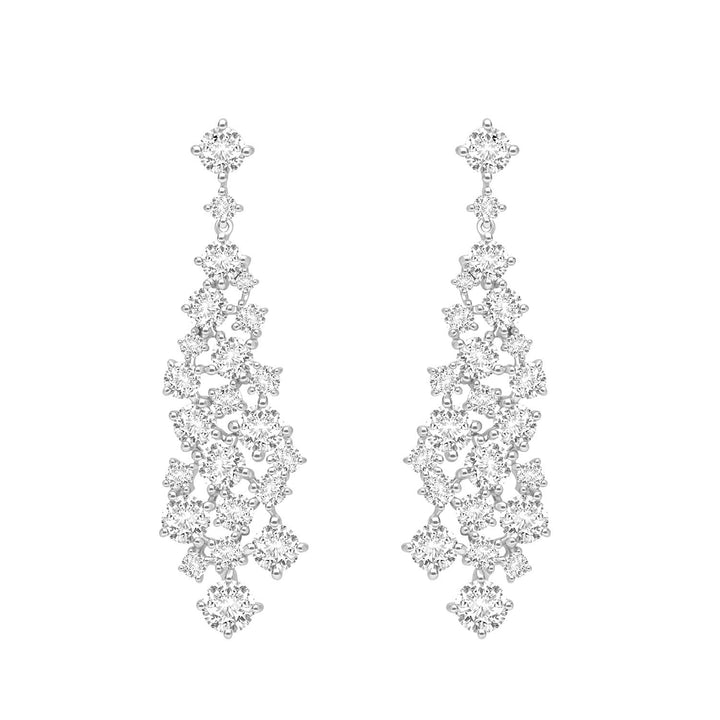 100 Cuts: Silver rhodium plated round cut 100 facet CZ chandelier earrings