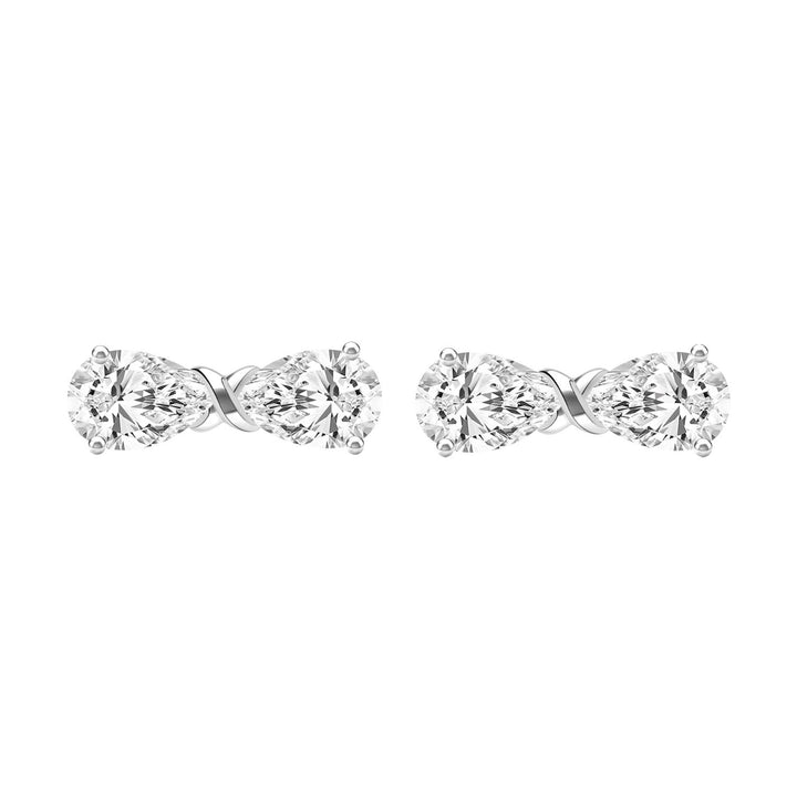 Ballerina: Sterling Silver Rhodium Plated CZ Pear Cut Infinity Bow Stud Earrings