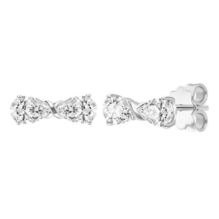 Ballerina: Sterling Silver Rhodium Plated CZ Pear Cut Infinity Bow Stud Earrings