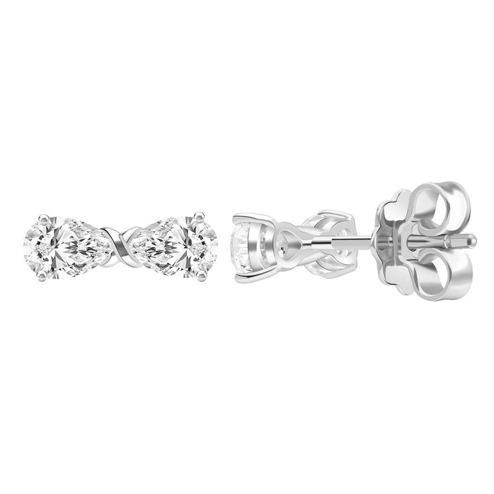 Ballerina: Sterling Silver Rhodium Plated CZ Pear Cut Infinity Bow Stud Earrings