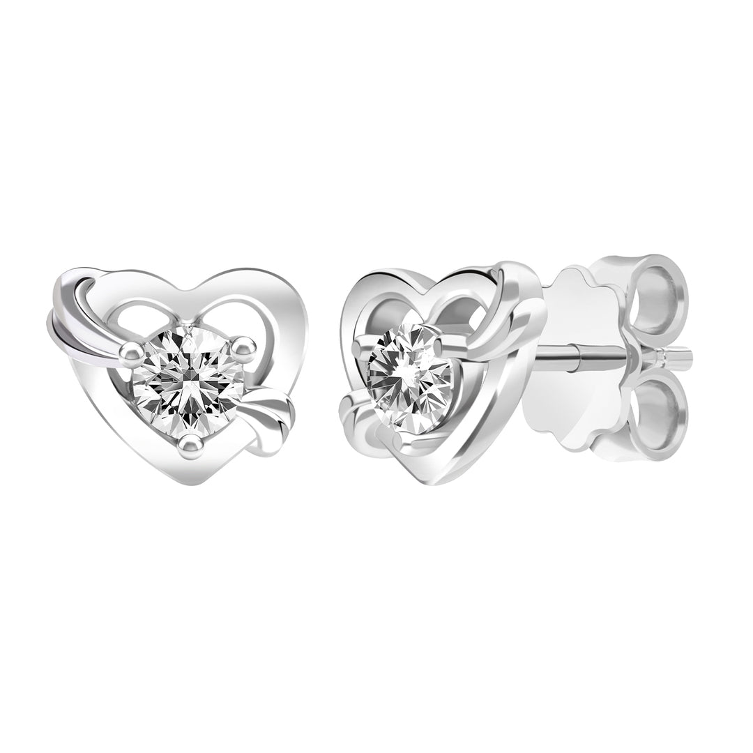 To Have and To Hold: Rhodium Plated 925 Sterling Silver Heart Earrings with Round Cut Cubic Zirconia