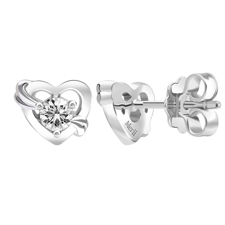 To Have and To Hold: Rhodium Plated 925 Sterling Silver Heart Earrings with Round Cut Cubic Zirconia