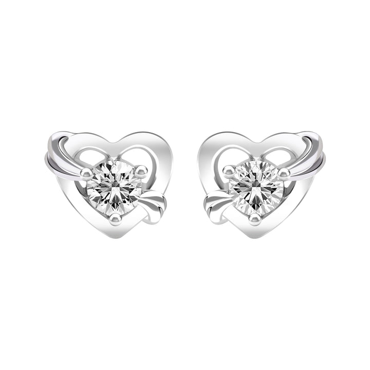 To Have and To Hold: Rhodium Plated 925 Sterling Silver Heart Earrings with Round Cut Cubic Zirconia