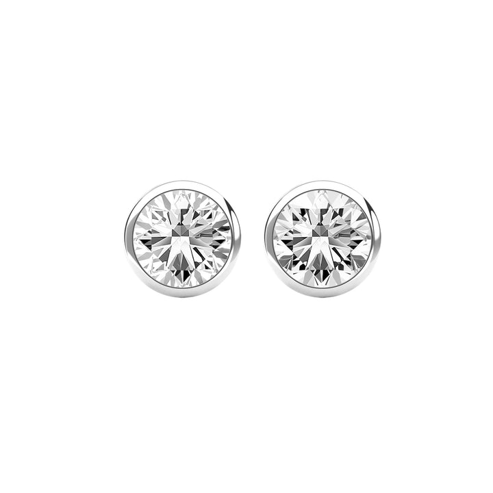 Little piece of me: Silver Rhodium Plated with 100 Facets Round CZ Bezel Set Stud Earrings