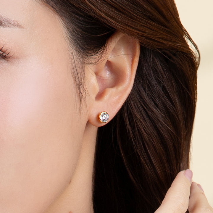 Little piece of me: Silver Rhodium Plated with 100 Facets Round CZ Bezel Set Stud Earrings