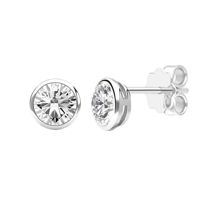 Little piece of me: Silver Rhodium Plated with 100 Facets Round CZ Bezel Set Stud Earrings