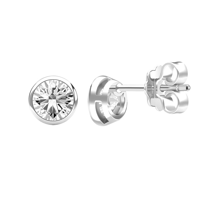 Little piece of me: Silver Rhodium Plated with 100 Facets Round CZ Bezel Set Stud Earrings