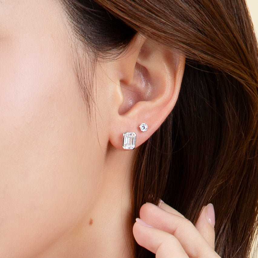 Little piece of me: Silver Rhodium Plated with Octagon CZ Bezel Set Stud Earrings