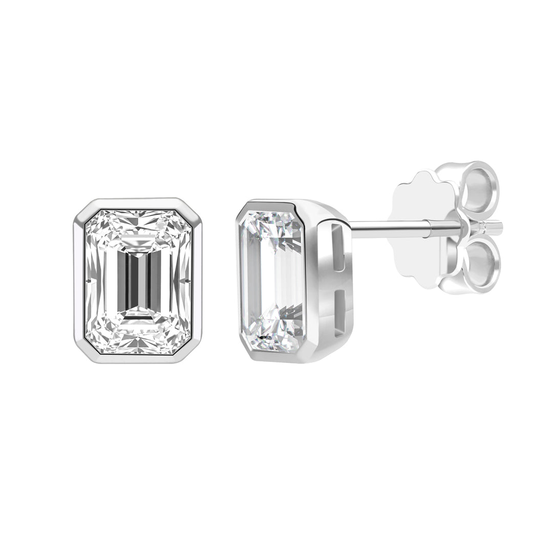 Little piece of me: Silver Rhodium Plated with Octagon CZ Bezel Set Stud Earrings