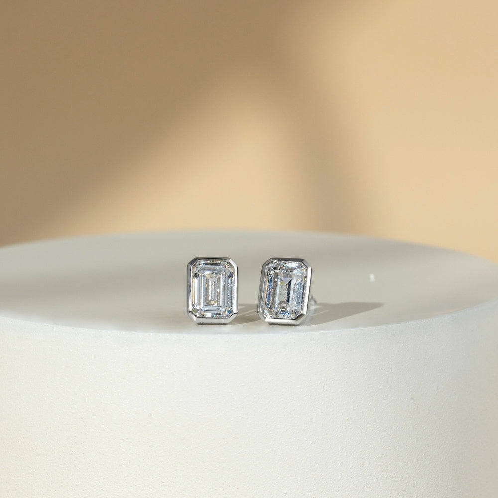 Little piece of me: Silver Rhodium Plated with Octagon CZ Bezel Set Stud Earrings