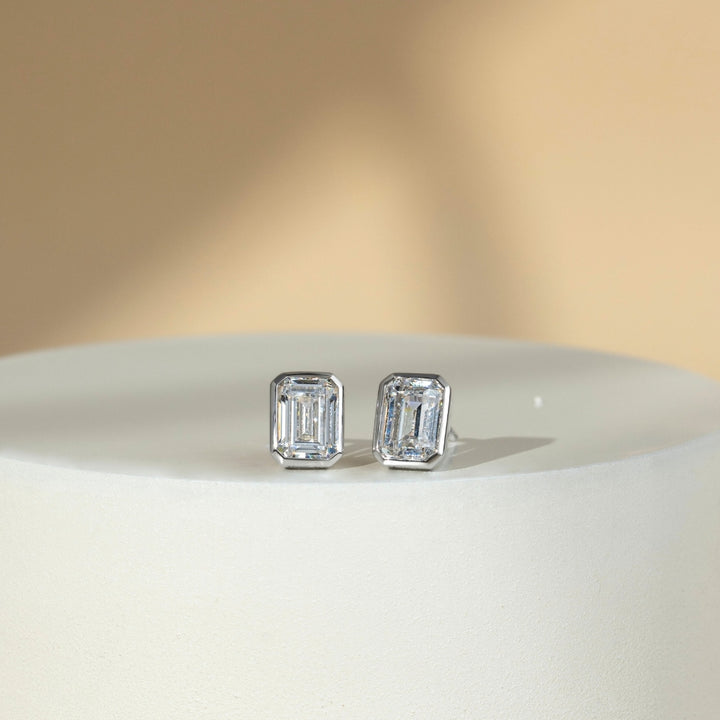 Little piece of me: Silver Rhodium Plated with Octagon CZ Bezel Set Stud Earrings