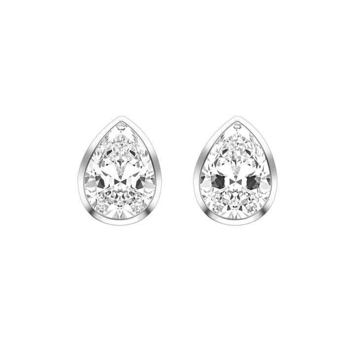 Little piece of me: Silver Rhodium Plated with Pear CZ Bezel Set Stud Earrings
