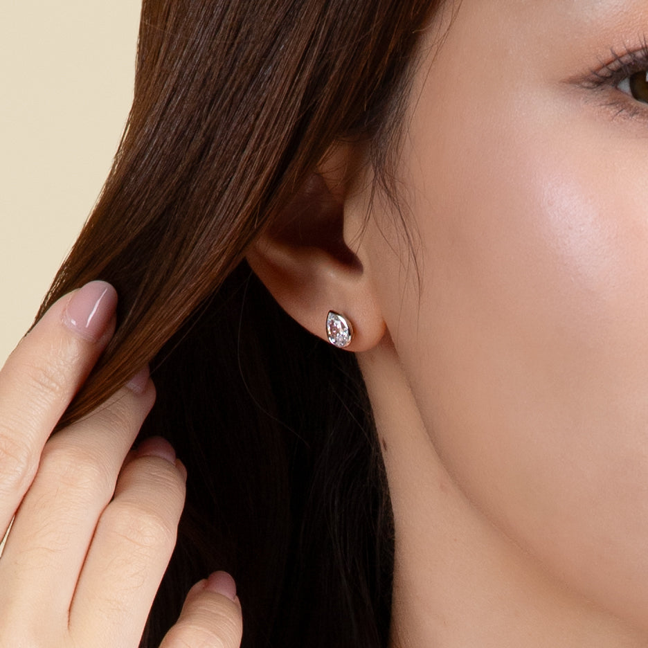 Little piece of me: Silver Rhodium Plated with Pear CZ Bezel Set Stud Earrings