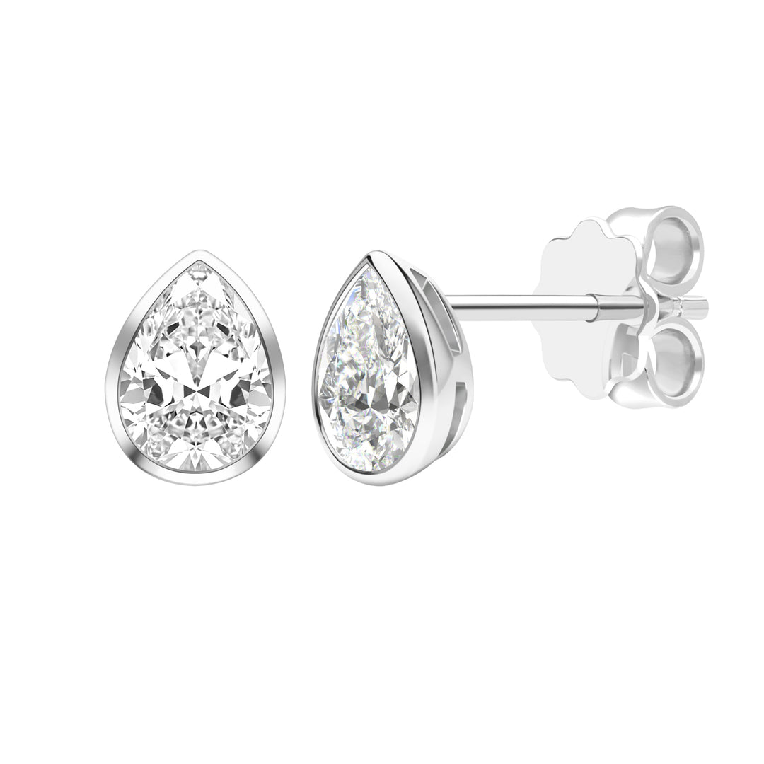 Little piece of me: Silver Rhodium Plated with Pear CZ Bezel Set Stud Earrings