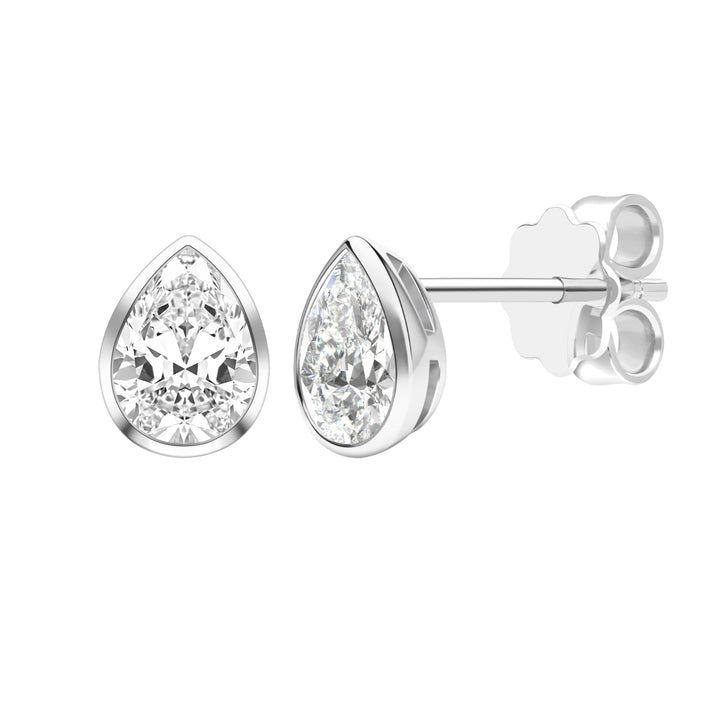 Little piece of me: Silver Rhodium Plated with Pear CZ Bezel Set Stud Earrings