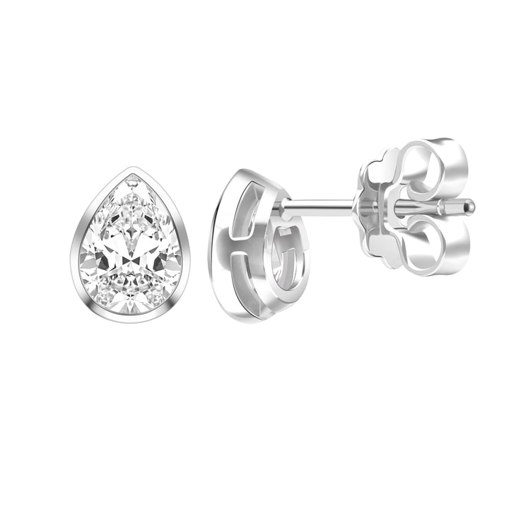 Little piece of me: Silver Rhodium Plated with Pear CZ Bezel Set Stud Earrings