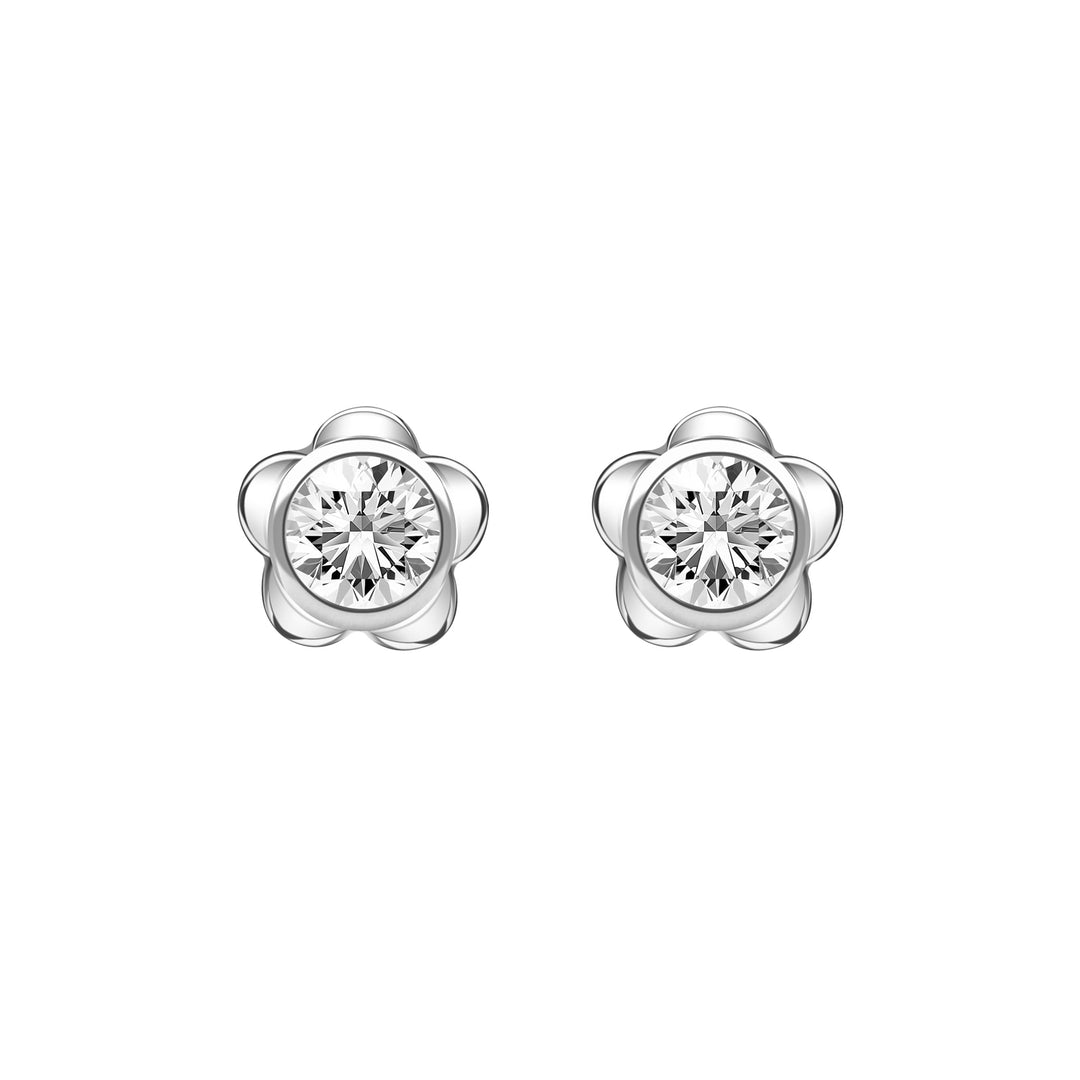 Forget Me Not: Silver rhodium plated 4.25 mm round cut CZ flowers stud earrings