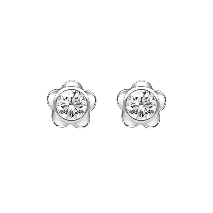 Forget Me Not: Silver rhodium plated 4.25 mm round cut CZ flowers stud earrings