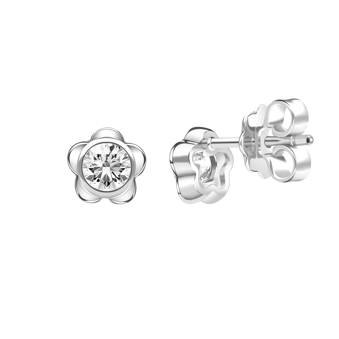 Forget Me Not: Silver rhodium plated 4.25 mm round cut CZ flowers stud earrings