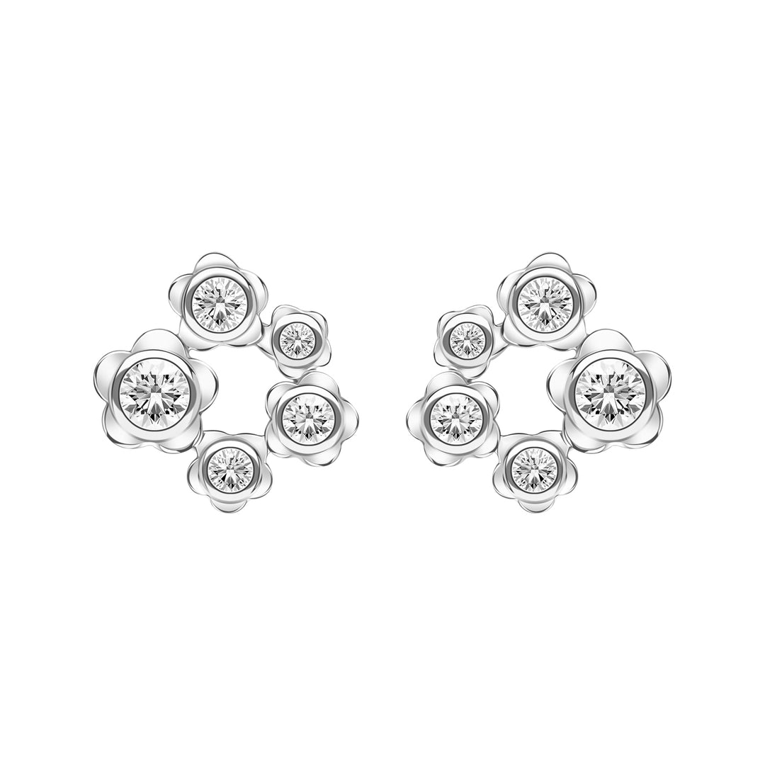 Forget Me Not: Silver rhodium plated 3.25 mm round cut CZ flowers stud earrings