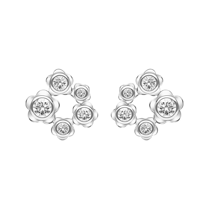 Forget Me Not: Silver rhodium plated 3.25 mm round cut CZ flowers stud earrings