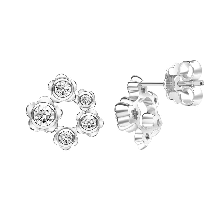 Forget Me Not: Silver rhodium plated 3.25 mm round cut CZ flowers stud earrings