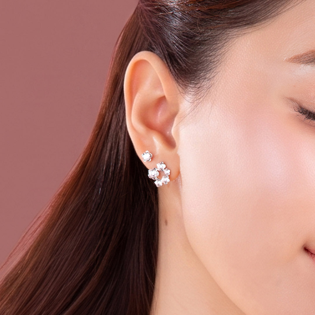 Forget Me Not: Silver rhodium plated 3.25 mm round cut CZ flowers stud earrings