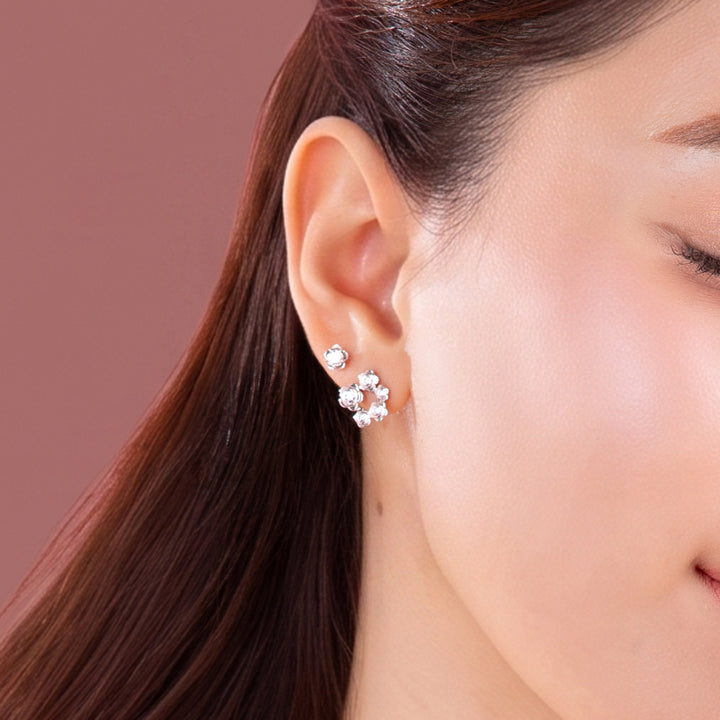 Forget Me Not: Silver rhodium plated 3.25 mm round cut CZ flowers stud earrings