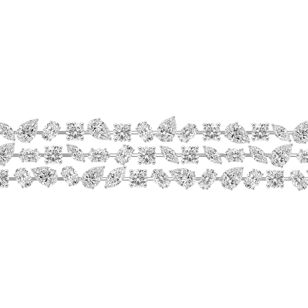 Laureate: Silver Rhodium Plated with Triple-Row Multi-Shape Mixed Cut CZ Tennis Bracelet