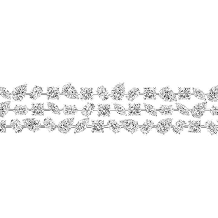 Laureate: Silver Rhodium Plated with Triple-Row Multi-Shape Mixed Cut CZ Tennis Bracelet