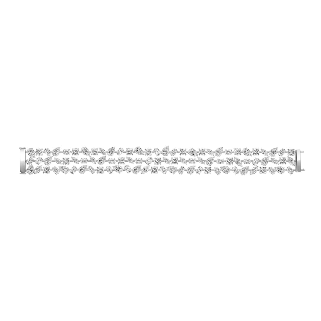 Laureate: Silver Rhodium Plated with Triple-Row Multi-Shape Mixed Cut CZ Tennis Bracelet