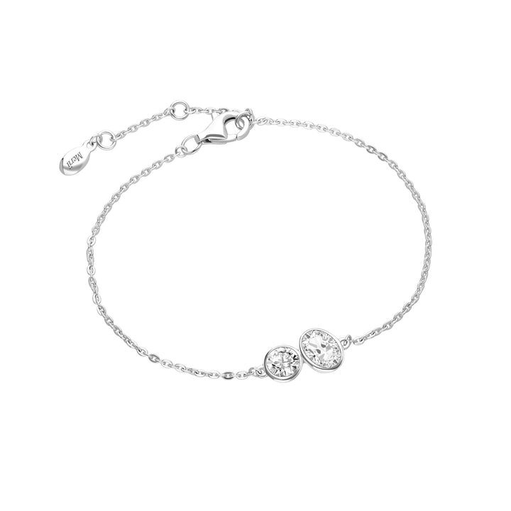Little piece of me: สร้อยข้อมือเงินชุบโรเดียมประดับ CZ ทรงเรขาคณิต กลมและรี ดีไซน์ฝังหุ้ม
