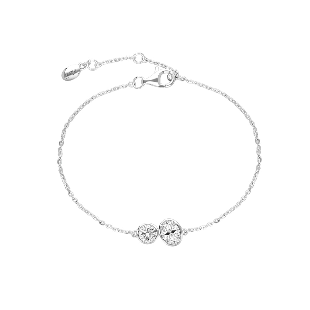 Little piece of me: สร้อยข้อมือเงินชุบโรเดียมประดับ CZ ทรงเรขาคณิต กลมและรี ดีไซน์ฝังหุ้ม