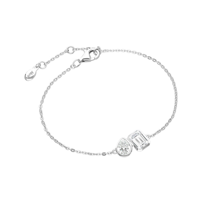 Little piece of me: Silver Rhodium Plated with Dual Shape Pear and Octagon Geometric CZ Station Bracelet