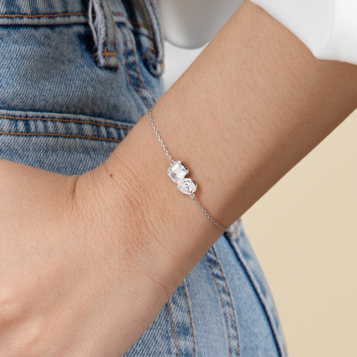 Little piece of me: Silver Rhodium Plated with Dual Shape Pear and Octagon Geometric CZ Station Bracelet