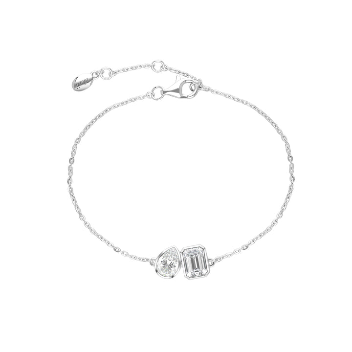 Little piece of me: Silver Rhodium Plated with Dual Shape Pear and Octagon Geometric CZ Station Bracelet
