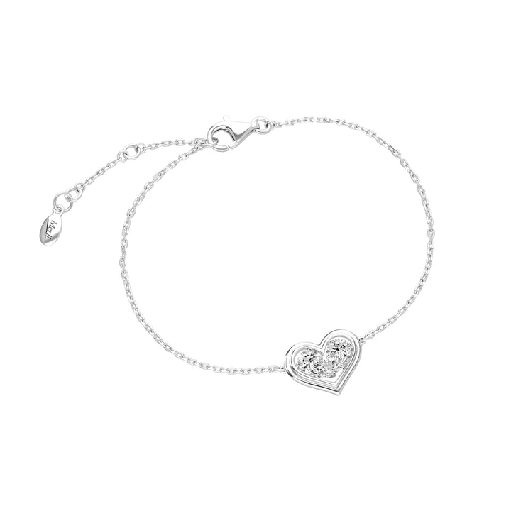 To Have and To Hold: Rhodium Plated 925 Sterling Silver Heart Bracelet with Pear Cut Cubic Zirconia